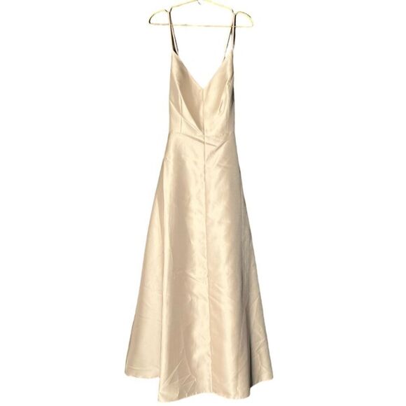 Alfred Sung V-Neck Full Skirt Satin Maxi Dress in Palomino. Size 16. NWT! - Picture 4 of 16